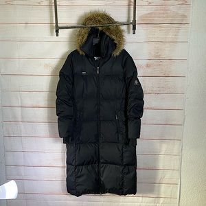 Columbia Women’s Size Large Below-Knee Black Hooded Parka with Faux Fur Hoodie